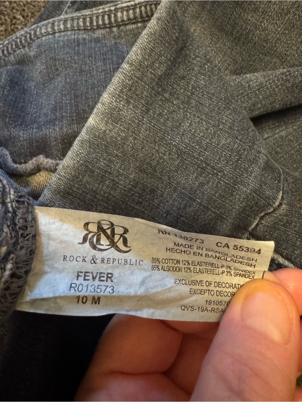 Rock & Republic Pull-On Distressed Jeans Jeggings Denim Rx Fever Blue 10M - Picture 12 of 13